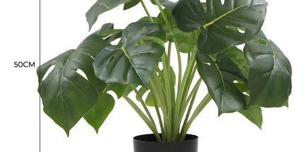 Dense Potted Artificial Monstera Deliciosa Plant With Real Touch Leaves 50cm