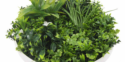 Slimline Flowering White Artificial Green Wall Disc UV Resistant 100cm (White Frame)