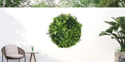 Slimline Flowering White Artificial Green Wall Disc UV Resistant 100cm (Black Frame)