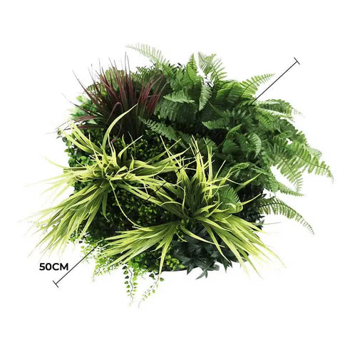 50cm White Grassy Artificial Green Wall Disc White Frame