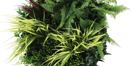 Slimline Artificial Green Wall Disc Art 50cm Grassy Fern Fields UV Resistant (Black)