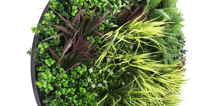 Slimline Artificial Green Wall Disc Art 100cm Grassy Fern UV Resistant (Black)