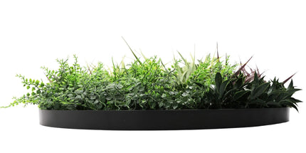 Slimline Artificial Green Wall Disc Art 80cm Grassy Fern UV Resistant (Black)