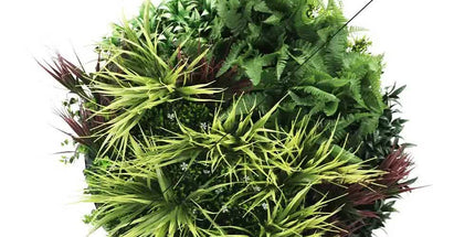 Slimline Artificial Green Wall Disc Art 80cm Grassy Fern UV Resistant (White)