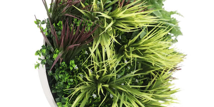 Slimline Artificial Green Wall Disc Art 80cm Grassy Fern UV Resistant (White)