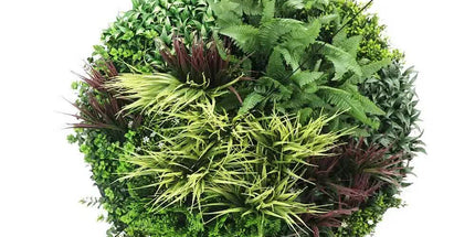Slimline Artificial Green Wall Disc Art 100cm Grassy Fern UV Resistant (White)