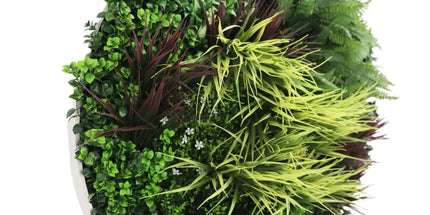 Slimline Artificial Green Wall Disc Art 100cm Grassy Fern UV Resistant (White)