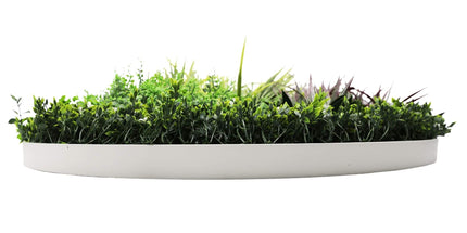 Slimline Artificial Green Wall Disc Art 100cm Grassy Fern UV Resistant (White)
