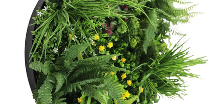 Slimline Artificial Green Wall Disc Art 60cm Country Fern UV Resistant (Black)