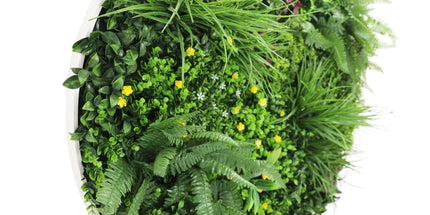 Slimline Artificial Green Wall Disc Art 100cm Country Fern UV Resistant (White)