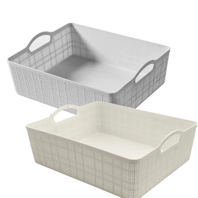 bulk 18 Rect Storage Basket w Handle 2 Asst 34cm
