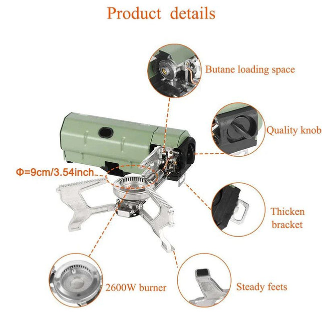 2600W Portable Folding Gas Camping Stove Green