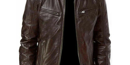 Men's PU Motorcycle Leather Jacket Slim Fit Zipper