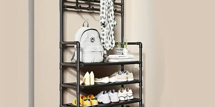 Stainless Steel Coat & Shoe Rack (8-Hook 5-Tier)