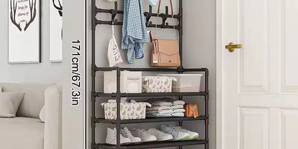 Stainless Steel Coat & Shoe Rack (8-Hook 5-Tier)