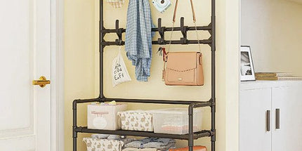 Stainless Steel Coat & Shoe Rack (8-Hook 5-Tier)