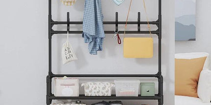 Stainless Steel Coat & Shoe Rack (8-Hook 5-Tier)