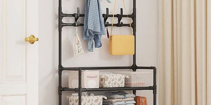 Stainless Steel Coat & Shoe Rack (8-Hook 5-Tier)