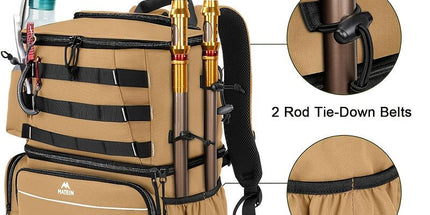Fishing Tackle Backpack with Rod Holders & Cooler