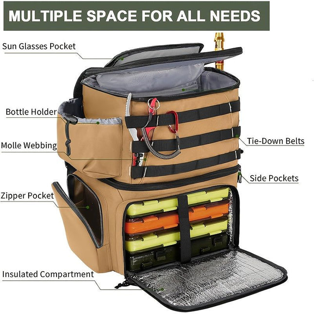 Fishing Tackle Backpack with Rod Holders & Cooler