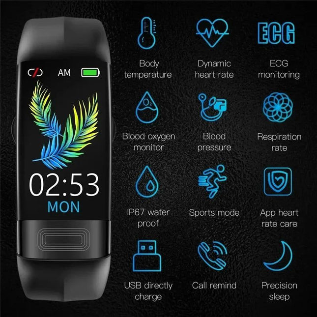 Fitness Bracelet Heart Blood Body Monitoring Black