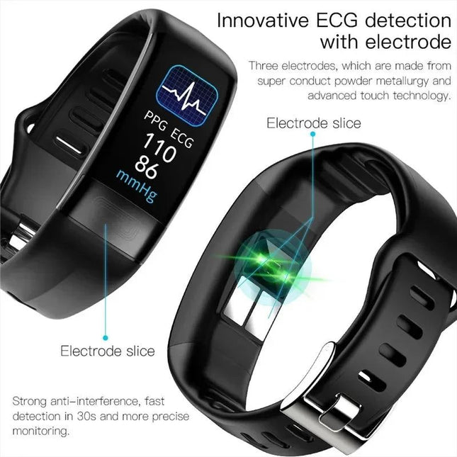 Fitness Bracelet Heart Blood Body Monitoring Black