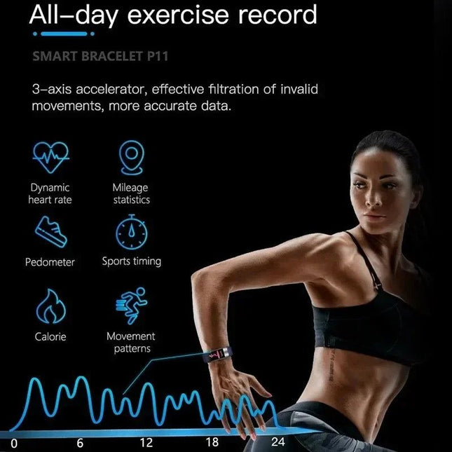 Fitness Bracelet Heart Blood Body Monitoring Black