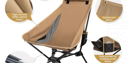 Portable High-Back Camping Chair Khaki