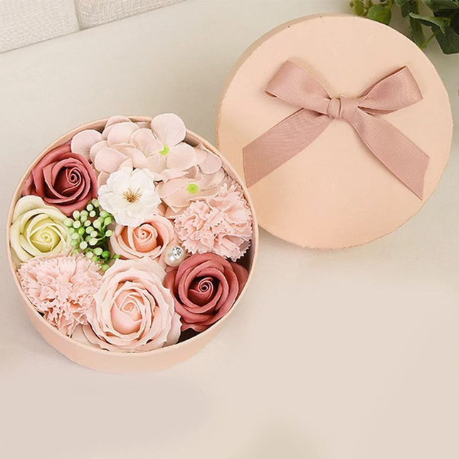 Non-Withered Soap Flower Small Round Box Decoration Set