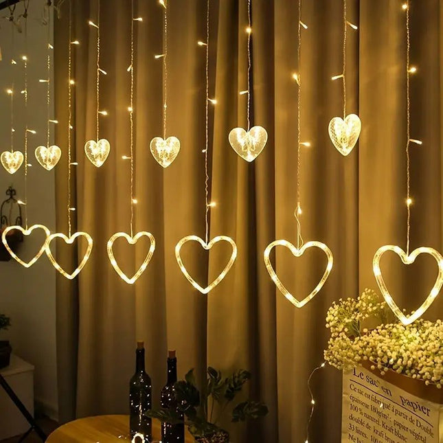 Waterproof Heart-Shaped LED Curtain String Lights