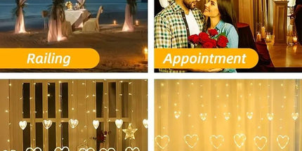 Waterproof Heart-Shaped LED Curtain String Lights