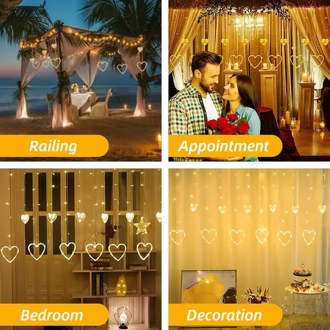 Waterproof Heart-Shaped LED Curtain String Lights