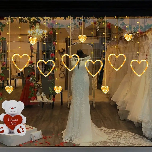 Waterproof Heart-Shaped LED Curtain String Lights