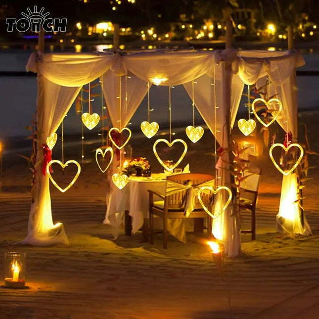 Waterproof Heart-Shaped LED Curtain String Lights