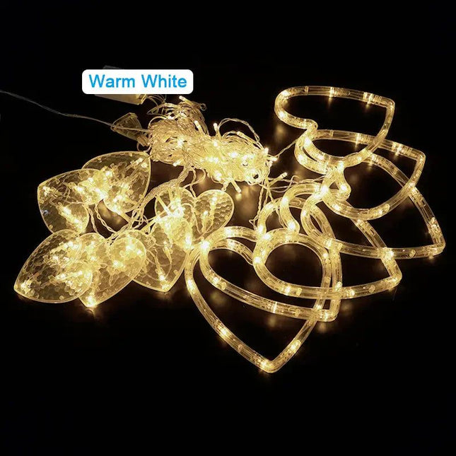 Waterproof Heart-Shaped LED Curtain String Lights