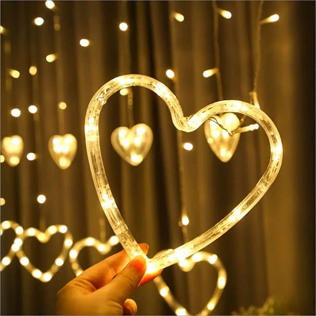 Waterproof Heart-Shaped LED Curtain String Lights