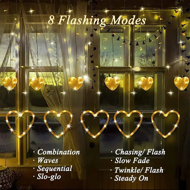 Waterproof Heart-Shaped LED Curtain String Lights