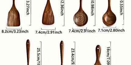 7-Piece Natural Teak Wooden Spoons for Cooking Set
