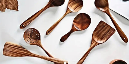 7-Piece Natural Teak Wooden Spoons for Cooking Set