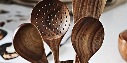 7-Piece Natural Teak Wooden Spoons for Cooking Set