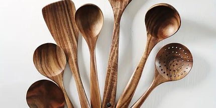 7-Piece Natural Teak Wooden Spoons for Cooking Set
