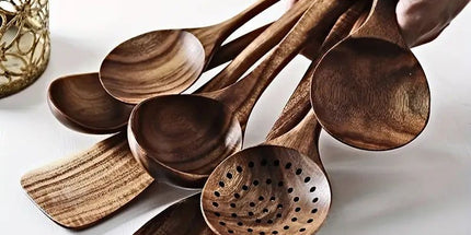 7-Piece Natural Teak Wooden Spoons for Cooking Set