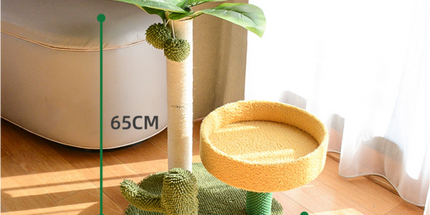 Cat Tree with Faux Leaves, Sisal Scratching Post, Cozy Bed, and Playful Toy
