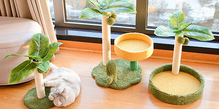 Cat Tree with Faux Leaves, Sisal Scratching Post, Cozy Bed, and Playful Toy