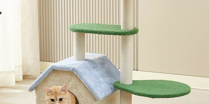 Floral Cat Tree with Cozy Hideaway and Scratching Posts (50x38x90 cm)