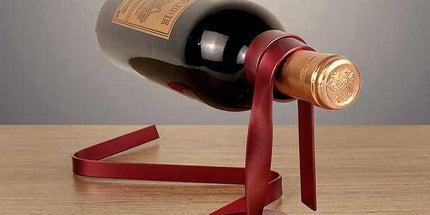 Red Modern Ribbon Wine Bottle Holder - Creative Floating Wine Rack for Home and Bar Décor