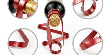Gold Modern Ribbon Wine Bottle Holder - Creative Floating Wine Rack for Home and Bar Décor