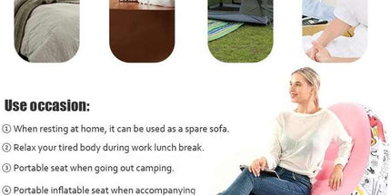 Blue Graffiti Portable Inflatable Sofa Chair with Ottoman - Waterproof Flocked Lazy Sofa for Camping and Home Use