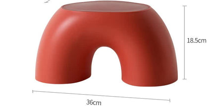 Red Minimalist Round Shape Footstool - Durable Anti-slip Rainbow Stool for Home, Creative Design PP+Polypropylene Material, Comfortable Shoe Bench