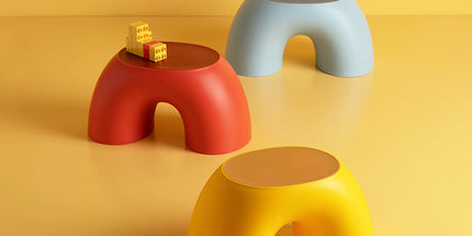 Red Minimalist Round Shape Footstool - Durable Anti-slip Rainbow Stool for Home, Creative Design PP+Polypropylene Material, Comfortable Shoe Bench
